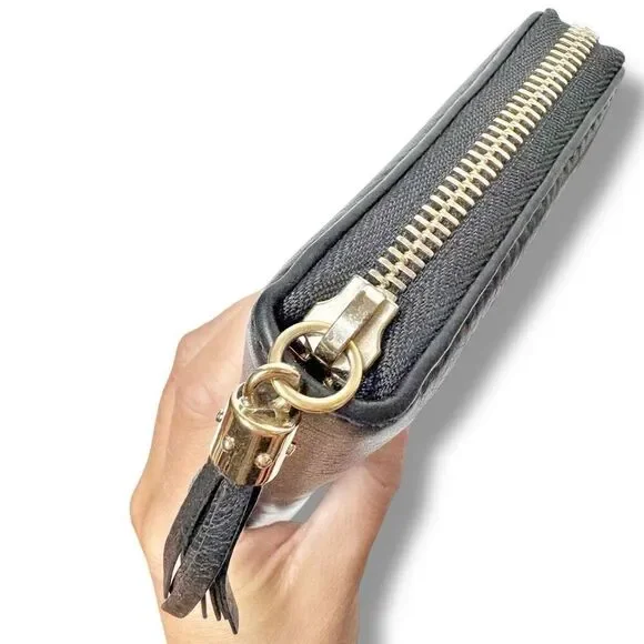 Gucci Soho Interlocking G Tassel Calfskin Leather Zip Around Long Wallet Black - Picture 5 of 8